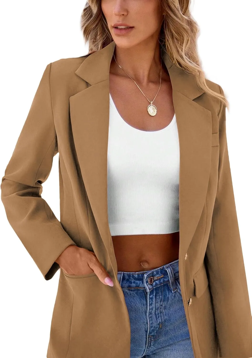 2024 Women's Fall Winter Blazer Business Casual Suit-Fully Lined Notch Lapel Solid Button Loose Jacket with Pockets