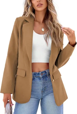 2024 Women's Fall Winter Blazer Business Casual Suit-Fully Lined Notch Lapel Solid Button Loose Jacket with Pockets