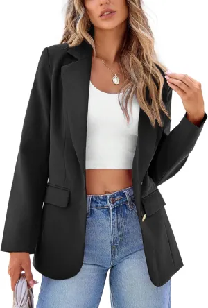 2024 Women's Fall Winter Blazer Business Casual Suit-Fully Lined Notch Lapel Solid Button Loose Jacket with Pockets