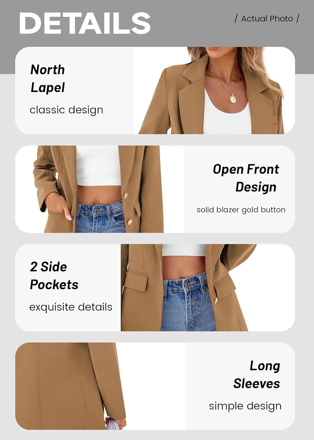 2024 Women's Fall Winter Blazer Business Casual Suit-Fully Lined Notch Lapel Solid Button Loose Jacket with Pockets