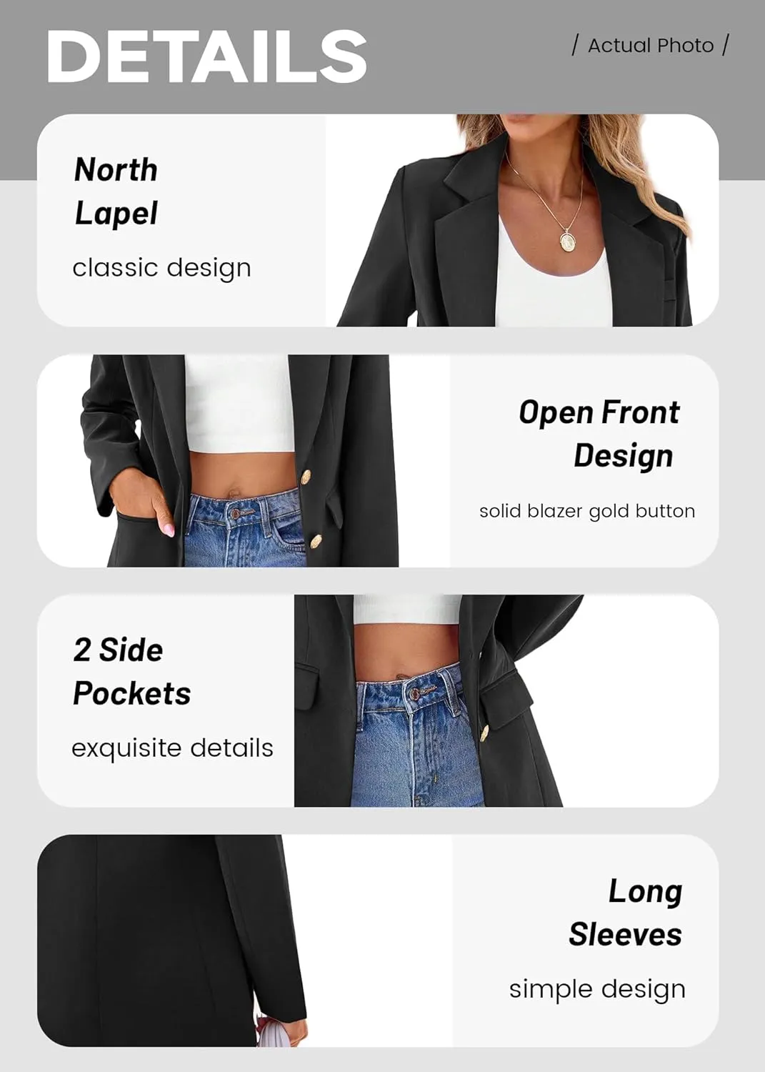 2024 Women's Fall Winter Blazer Business Casual Suit-Fully Lined Notch Lapel Solid Button Loose Jacket with Pockets