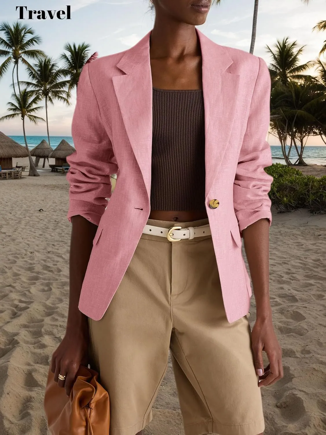2025 Linen Blazers for Women Business Casual Long Sleeve Lapel Open Front Suit Jacket Work Blazer with Pockets