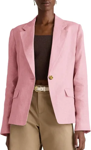 2025 Linen Blazers for Women Business Casual Long Sleeve Lapel Open Front Suit Jacket Work Blazer with Pockets