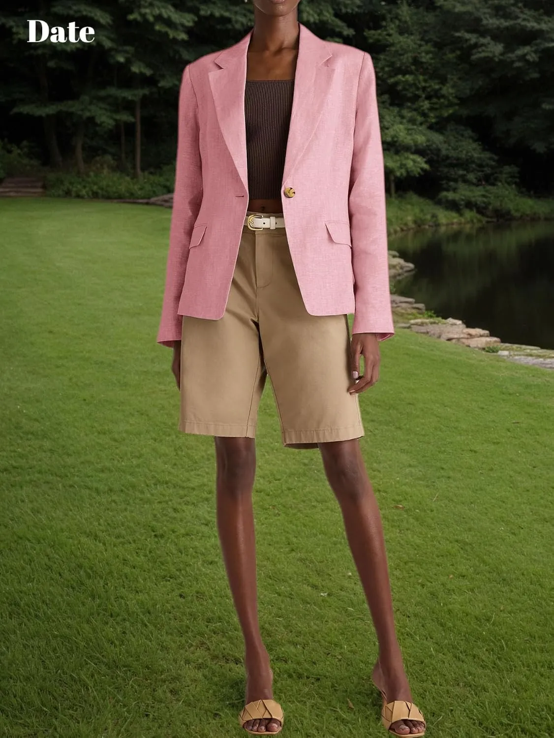 2025 Linen Blazers for Women Business Casual Long Sleeve Lapel Open Front Suit Jacket Work Blazer with Pockets