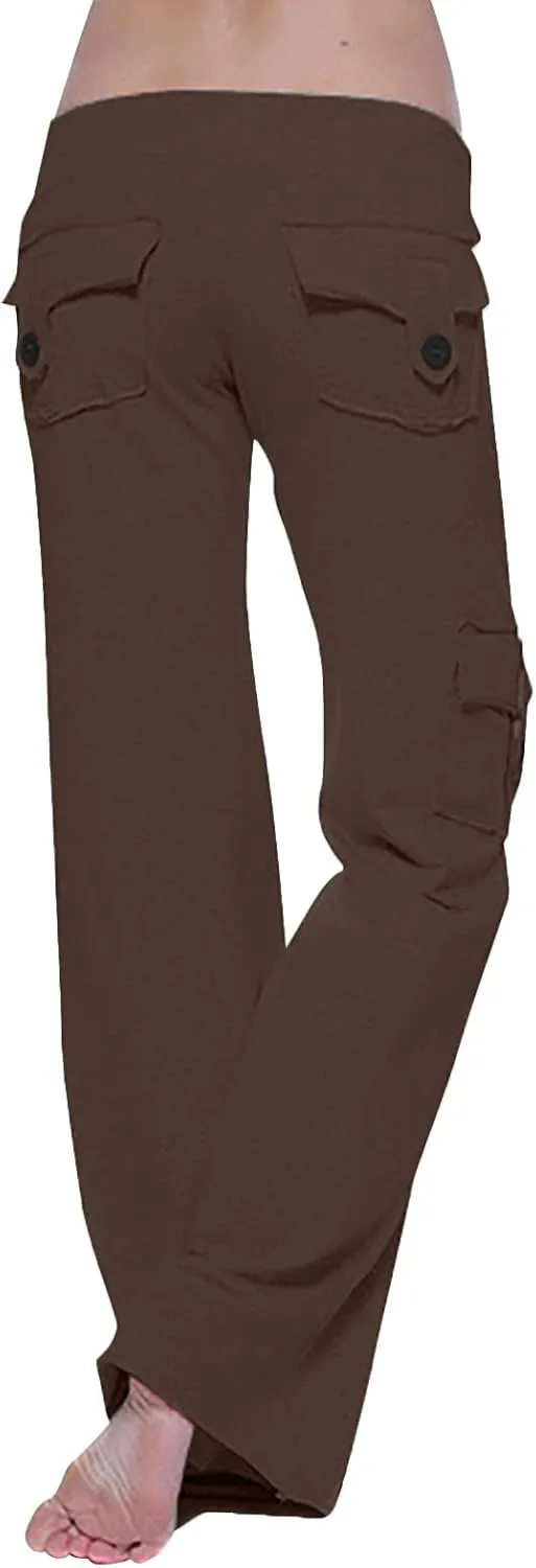 2025 Wide Leg Cargo Pants Women High Waisted Bootcut Yoga Pants with Pockets Casual Plus Size Strethcy Flare Leggings