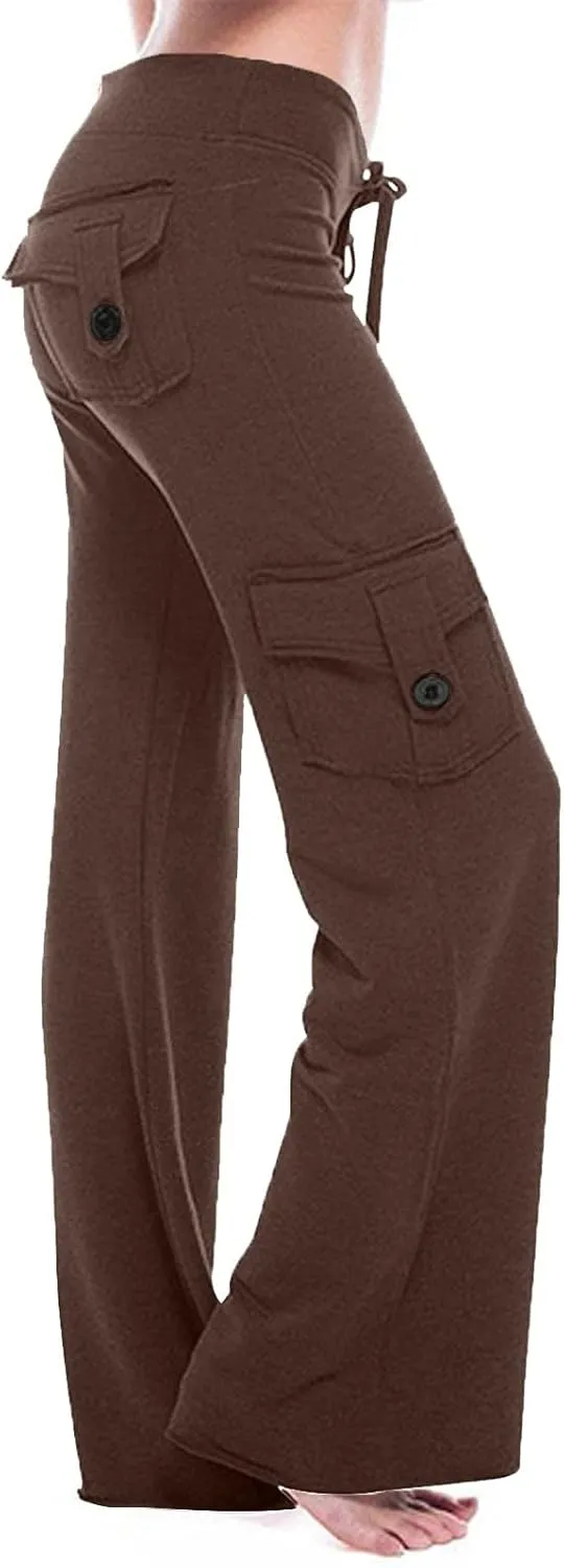 2025 Wide Leg Cargo Pants Women High Waisted Bootcut Yoga Pants with Pockets Casual Plus Size Strethcy Flare Leggings