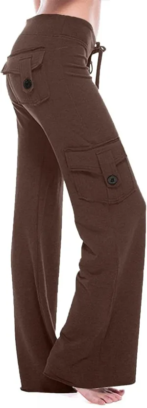 2025 Wide Leg Cargo Pants Women High Waisted Bootcut Yoga Pants with Pockets Casual Plus Size Strethcy Flare Leggings