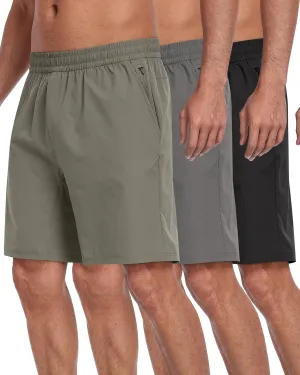 3 Pack Men's Athletic Running Shorts with Zipper Pockets,Quick Dry Gym Workout Basketball Hiking Shorts for Men