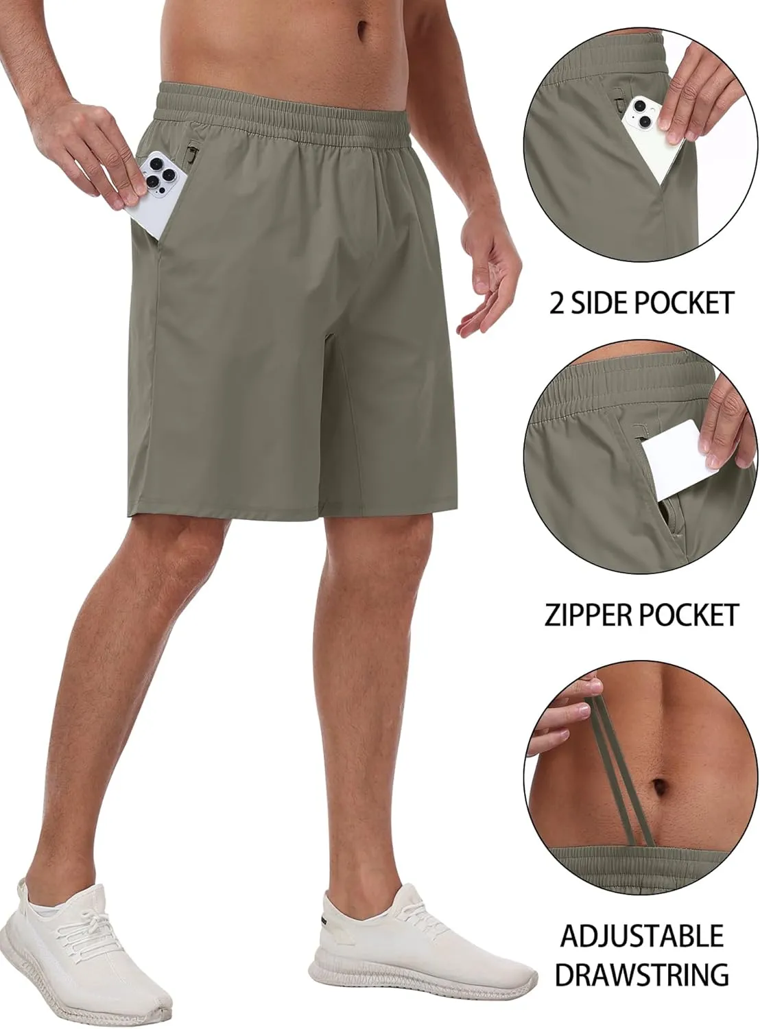3 Pack Men's Athletic Running Shorts with Zipper Pockets,Quick Dry Gym Workout Basketball Hiking Shorts for Men