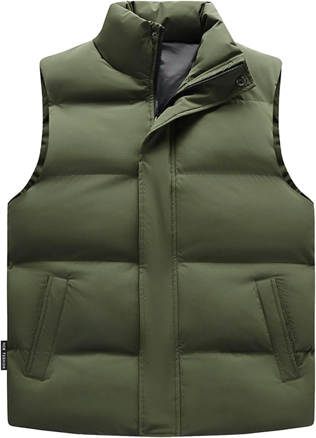 ADHOWBEW Puffer Vest Men Winter Casual Warm Zip Up Sleeveless Stand Collar Vest