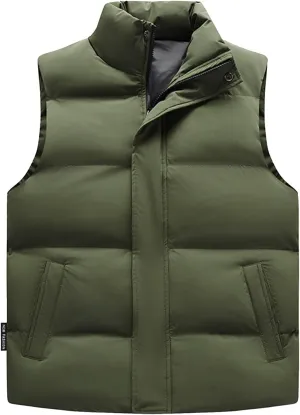 ADHOWBEW Puffer Vest Men Winter Casual Warm Zip Up Sleeveless Stand Collar Vest