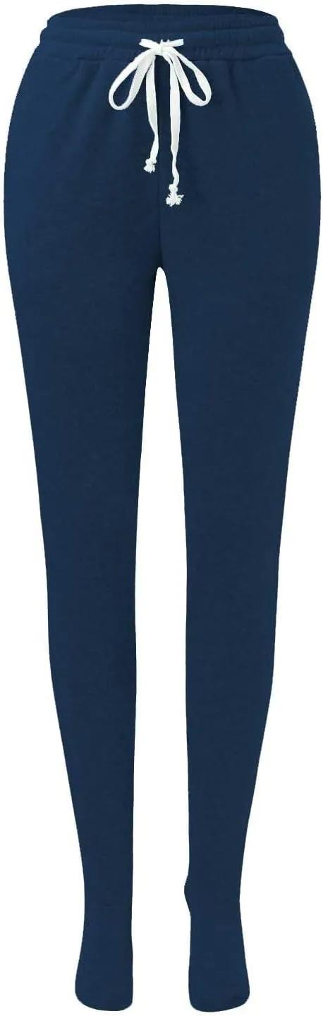 Adult Footed Sweatpants for Women Fleece Lined with Pockets Warm Footing Pajama Pants Drawstring Elastic Waisted Lounge