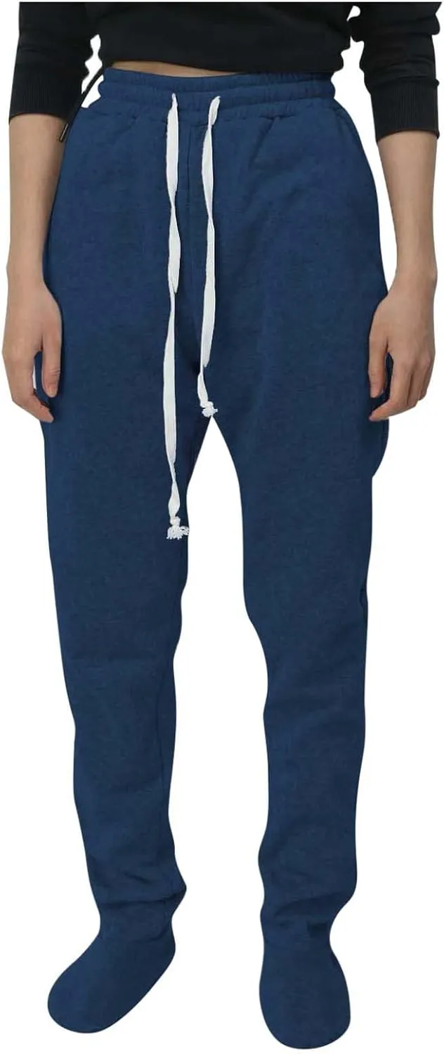 Adult Footed Sweatpants for Women Fleece Lined with Pockets Warm Footing Pajama Pants Drawstring Elastic Waisted Lounge
