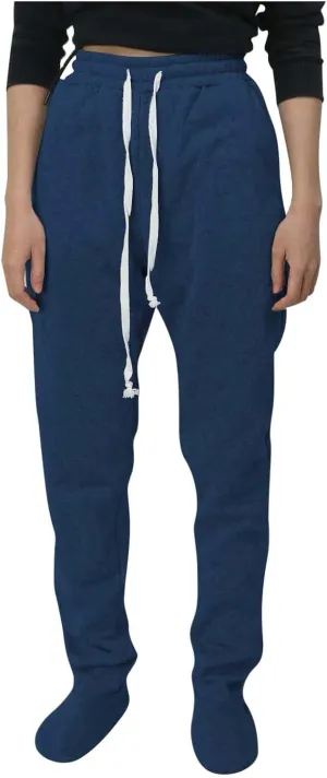 Adult Footed Sweatpants for Women Fleece Lined with Pockets Warm Footing Pajama Pants Drawstring Elastic Waisted Lounge