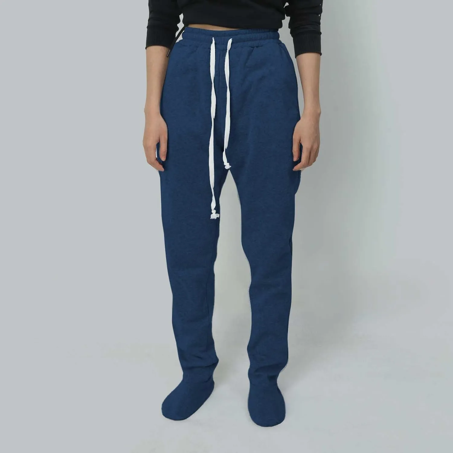 Adult Footed Sweatpants for Women Fleece Lined with Pockets Warm Footing Pajama Pants Drawstring Elastic Waisted Lounge