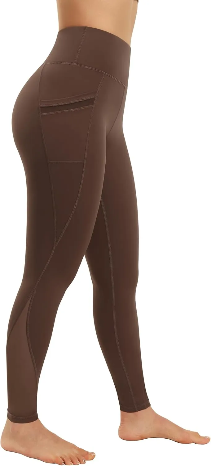 AFITNE Women’s High Waist Mesh Yoga Leggings with Side Pockets, Tummy Control Workout Squat-Proof Yoga Pants