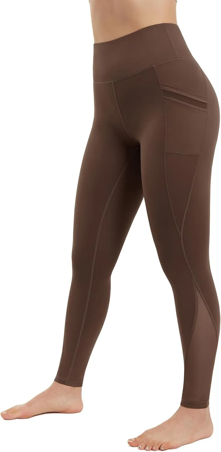 AFITNE Women’s High Waist Mesh Yoga Leggings with Side Pockets, Tummy Control Workout Squat-Proof Yoga Pants