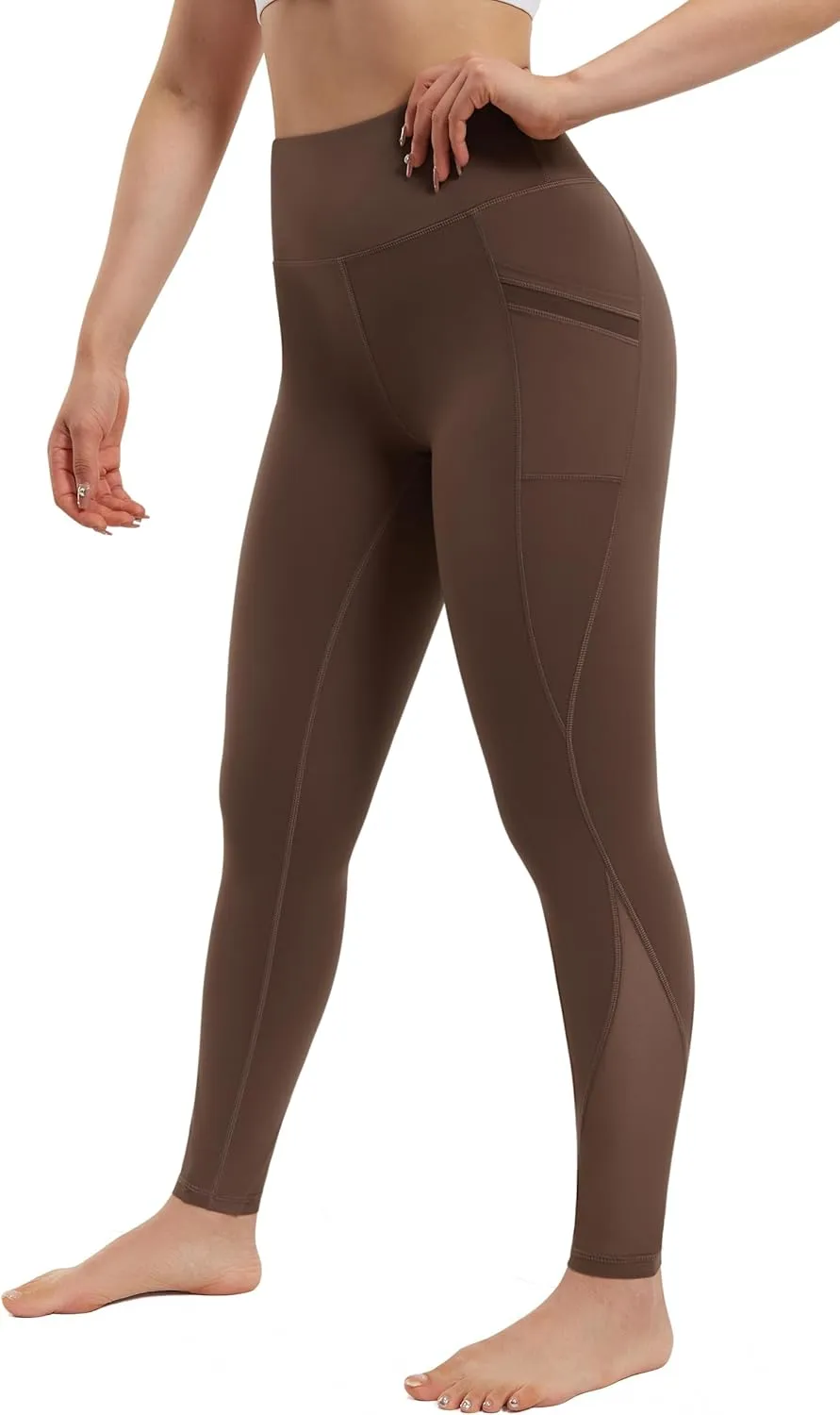 AFITNE Women’s High Waist Mesh Yoga Leggings with Side Pockets, Tummy Control Workout Squat-Proof Yoga Pants