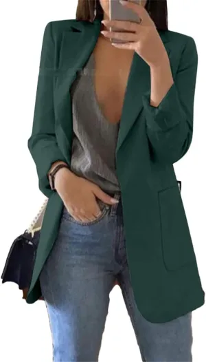 Andongnywell Women's Long Sleeve Slim Suit Jacket Clearance Open Blazer Fit Work Office Cardigan Coat Overcoats
