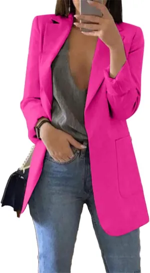 Andongnywell Women's Long Sleeve Slim Suit Jacket Clearance Open Blazer Fit Work Office Cardigan Coat Overcoats