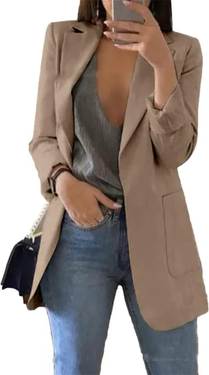 Andongnywell Women's Long Sleeve Slim Suit Jacket Clearance Open Blazer Fit Work Office Cardigan Coat Overcoats