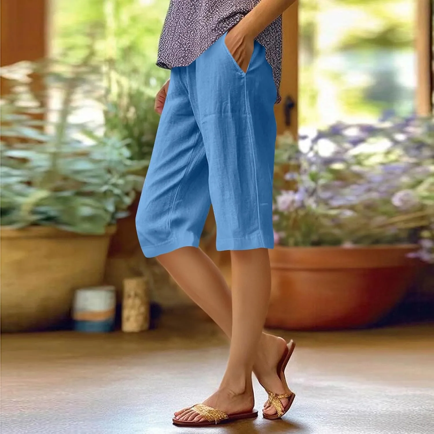 Bermuda Drawstring Beach Shorts Wide Leg Linen Shorts Elastic High Waisted Pleated Casual Loose Bermuda Shorts, Large