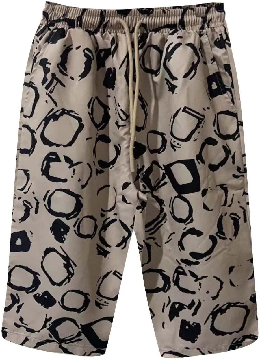 Bermuda Shorts for Women Knee Length Cotton Linen Capris Elastic Waisted Pants Summer Beach Board Shorts with Pockets