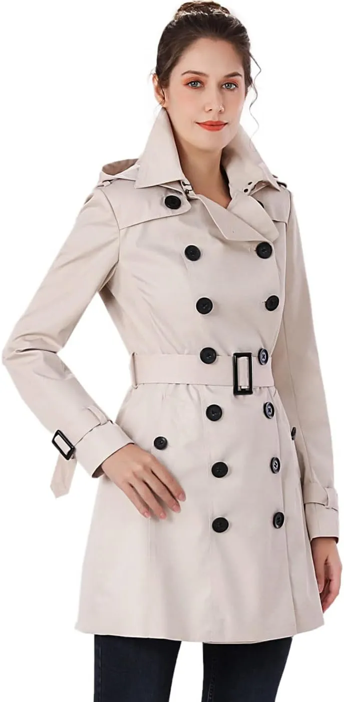 BGSD Women Viv Waterproof Hooded Mid Length Trench Coat