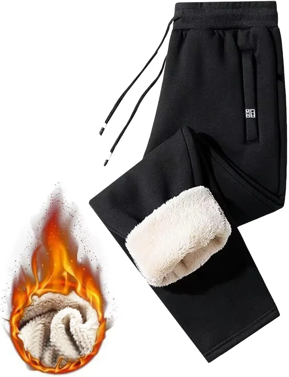 BIFUTON Fleece Lined Pants Men,Men's Warm Fleece Pants Sherpa Lined Sweatpants Winter Running Joggers Pants Outdoor Trousers