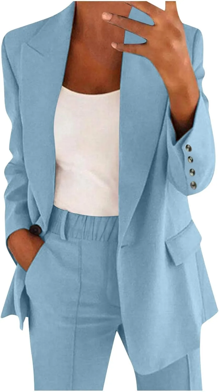 Blazer Sets Women 2 Piece Outfits Business Casual Outfits 2025 Dressy Casual Pant Suits Plus Size Wide Pants Suit Set