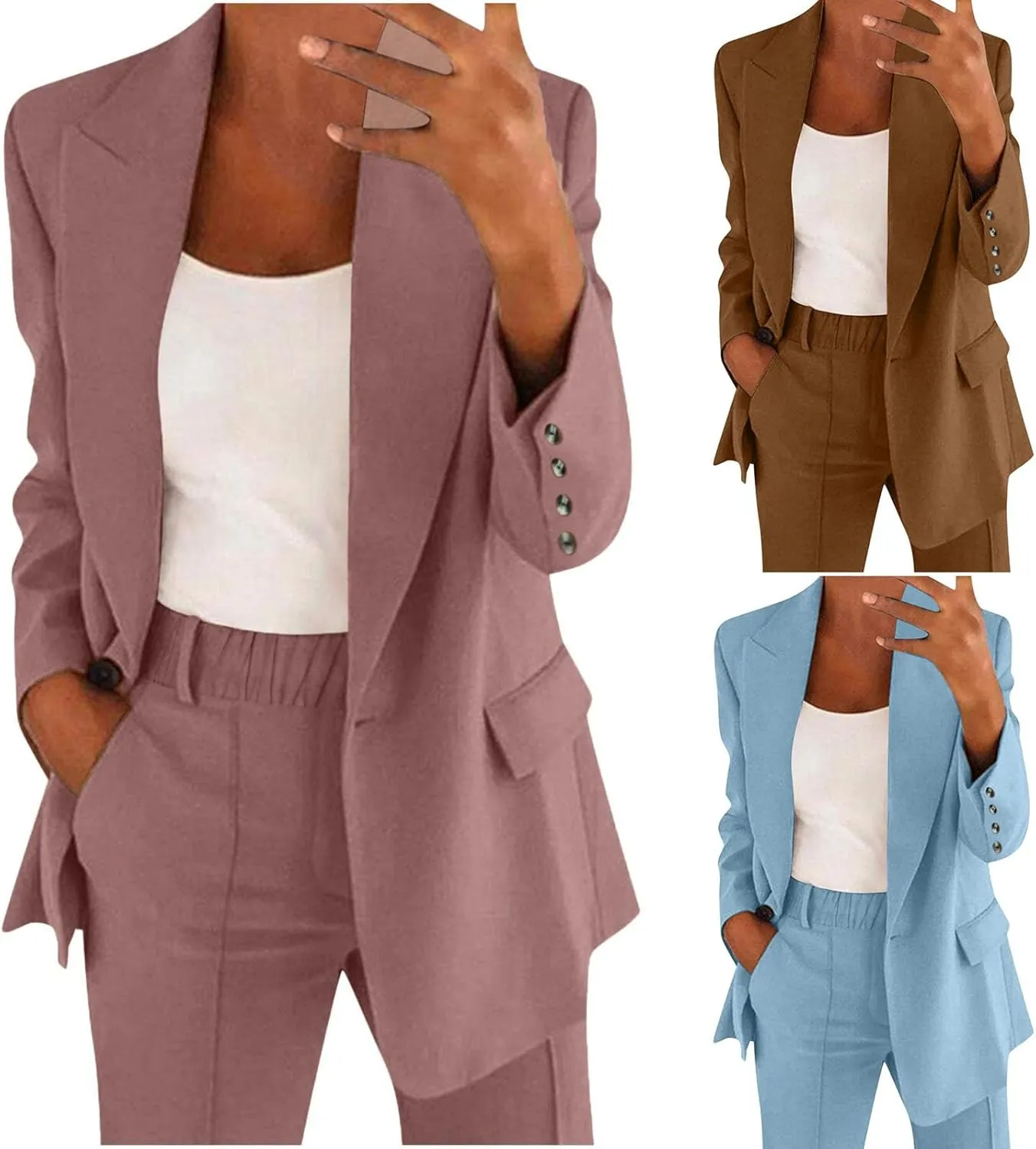 Blazer Sets Women 2 Piece Outfits Business Casual Outfits 2025 Dressy Casual Pant Suits Plus Size Wide Pants Suit Set