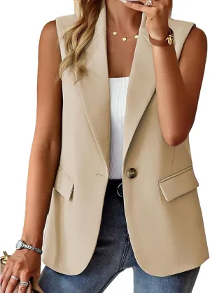 Blazer Vest for Women Business Casual Dressy Jackets Lightweight Sleeveless Vest Tops Lapel Single Button Blazers