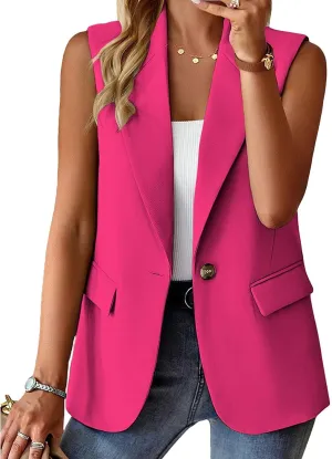 Blazer Vest for Women Business Casual Dressy Jackets Lightweight Sleeveless Vest Tops Lapel Single Button Blazers