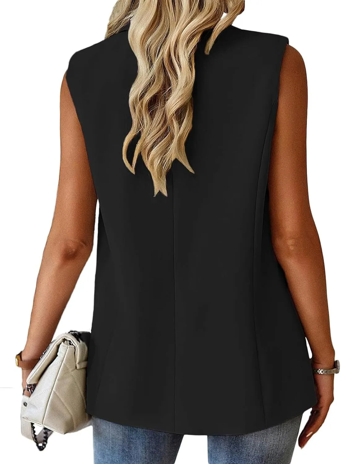 Blazer Vest for Women Sleeveless Vest Tops Open Front Casual Blazer Single Button Work Office Suit Jacket Waistcoat