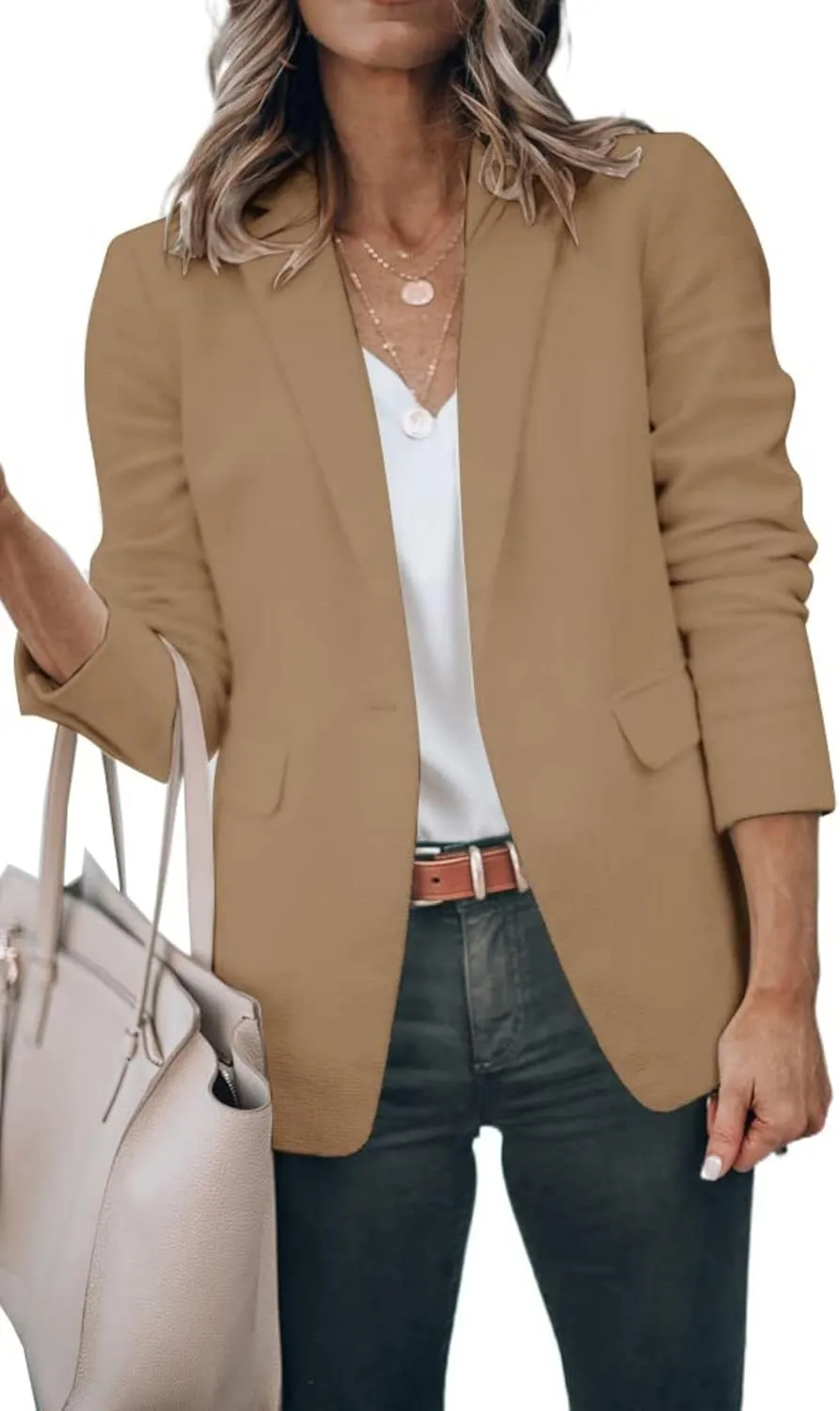 Blazers for Women Business Casual Blazers Open Front Long Sleeve Work Office Jackets Solid Button Lapel Blazer Suit