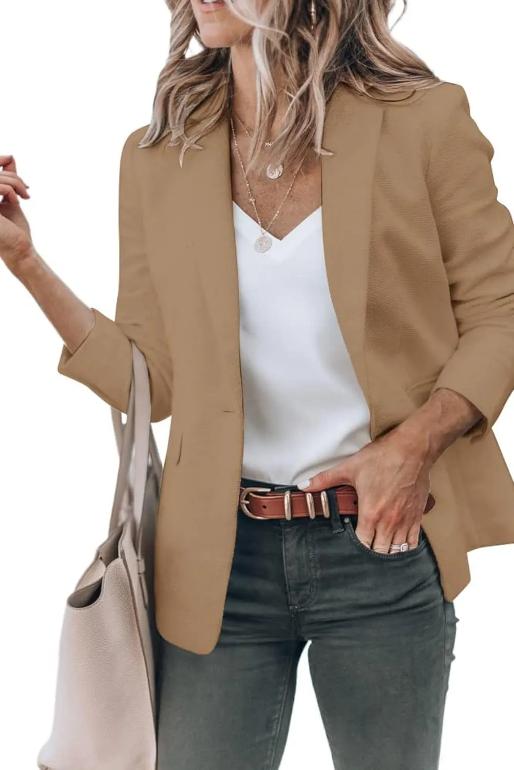 Blazers for Women Business Casual Blazers Open Front Long Sleeve Work Office Jackets Solid Button Lapel Blazer Suit