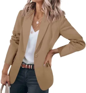 Blazers for Women Business Casual Blazers Open Front Long Sleeve Work Office Jackets Solid Button Lapel Blazer Suit