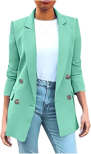 Blazers for Women Business Casual Long Sleeve Double Breasted Jackets Open Front Notch Lapel Work Jackets with Pockets