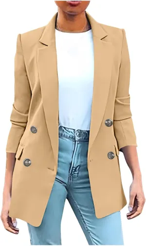 Blazers for Women Business Casual Long Sleeve Double Breasted Jackets Open Front Notch Lapel Work Jackets with Pockets