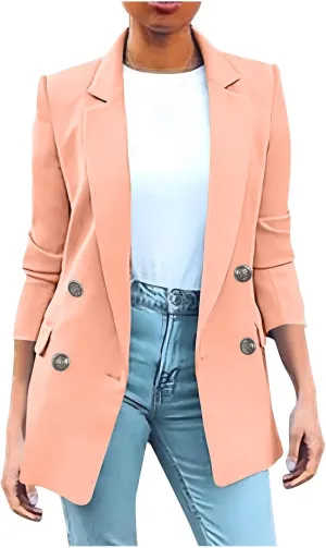Blazers for Women Business Casual Long Sleeve Double Breasted Jackets Open Front Notch Lapel Work Jackets with Pockets