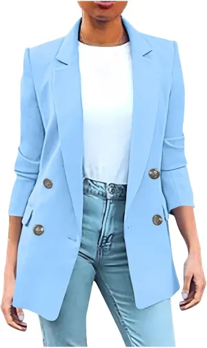 Blazers for Women Business Casual Long Sleeve Double Breasted Jackets Open Front Notch Lapel Work Jackets with Pockets