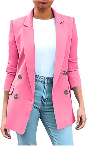 Blazers for Women Business Casual Long Sleeve Double Breasted Jackets Open Front Notch Lapel Work Jackets with Pockets