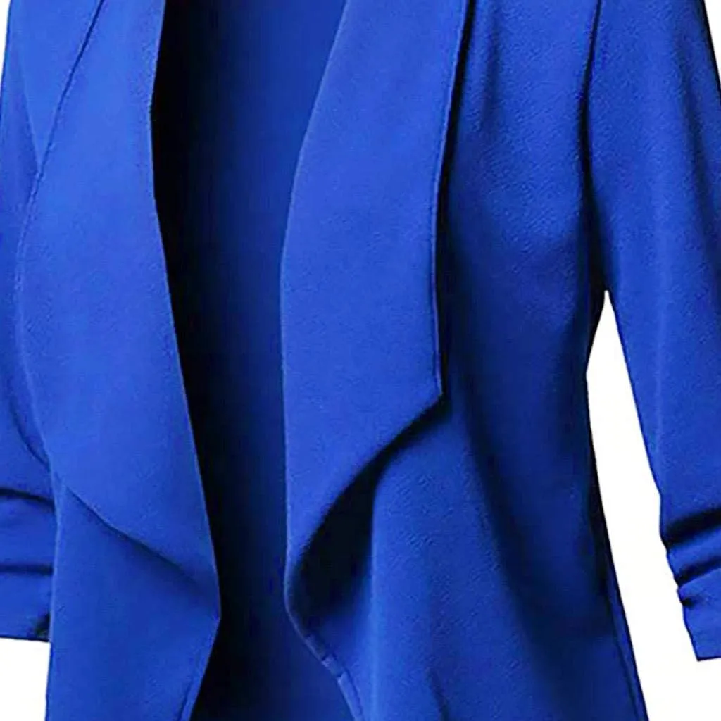 Blazers for Women,Stretch 3/4 Gathered Sleeve Business Casual Blazer,Classic Draped Open Front Lightweight Jackets