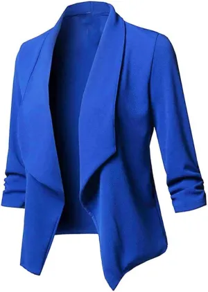 Blazers for Women,Stretch 3/4 Gathered Sleeve Business Casual Blazer,Classic Draped Open Front Lightweight Jackets