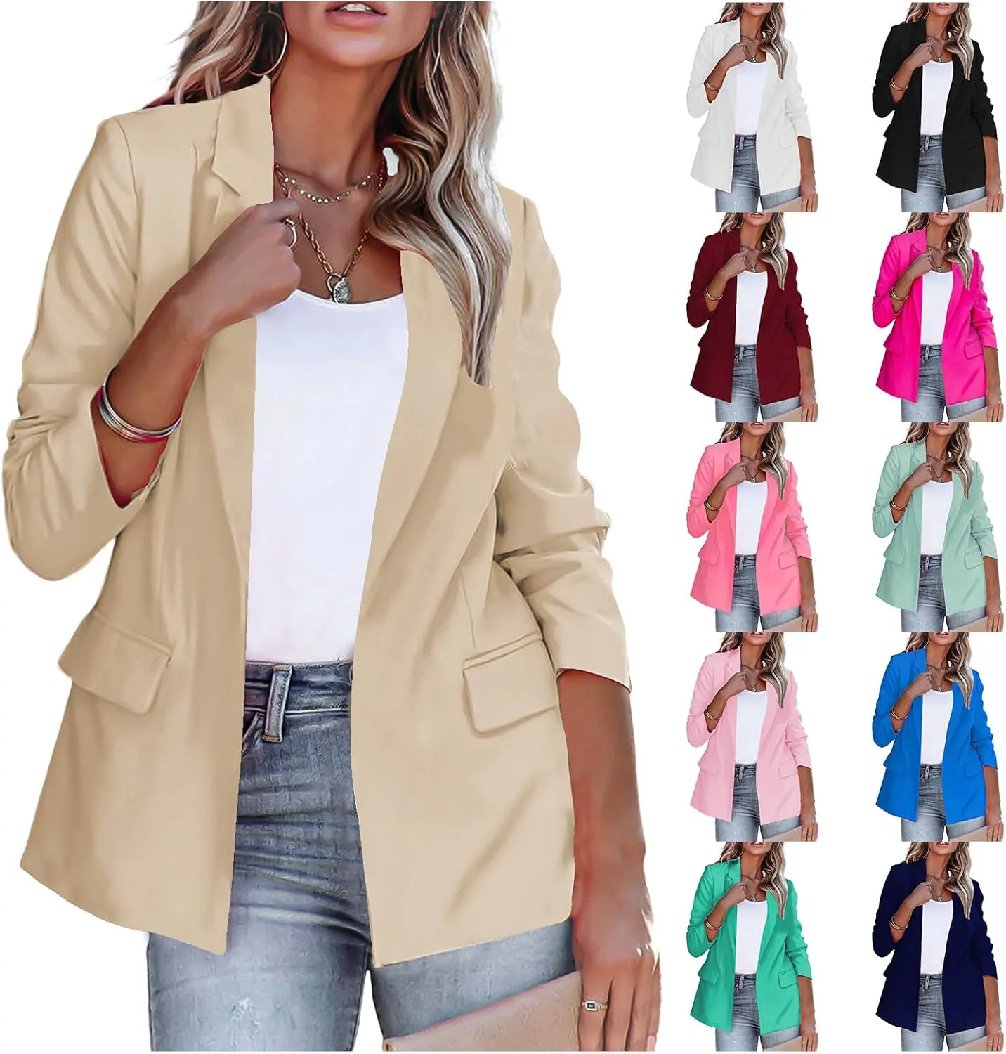 Business Casual Blazers for Women Dressy Long Sleeve Jackets Lightweight Blazer Cardigan Work Suit Jacket Clothes