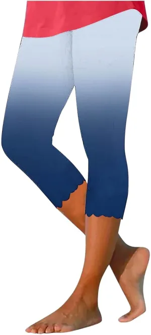 Capri Leggings for Women 2025 Floral Print High Waist Capris Tummy Control Knee Length Yoga Pants Cropped Trouser