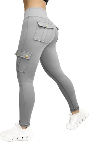 Cargo Leggings with Pockets for Women, Gym Workout Scrunch Butt Lifting Tummy Control High Waisted Womens Yoga Pants