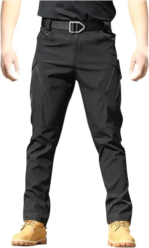 Cargo Pants for Men Stretch Button Waist Tactical Pants Relaxed Fit Lightweight Tapered Sweatpants with Pockets
