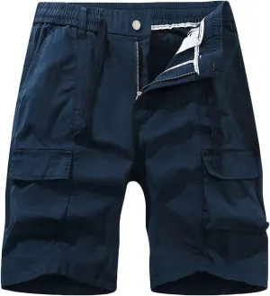Cargo Shorts for Men Regular Fit Cotton Drawstring Stretch Waist Multi Pockets Tooling Shorts Work Utility Shorts