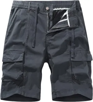 Cargo Shorts for Men Regular Fit Cotton Drawstring Stretch Waist Multi Pockets Tooling Shorts Work Utility Shorts